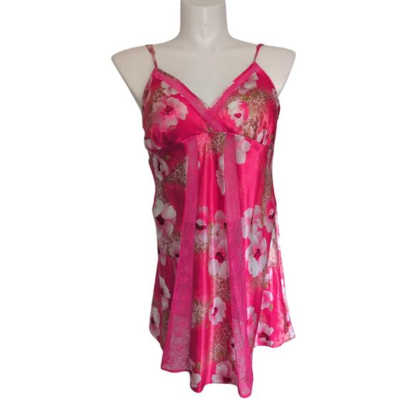 Pink Satin Babydoll Slip Dress XXL Y2K Lace Trim Coquette Fairy Dainty Floral - Picture 1 of 9